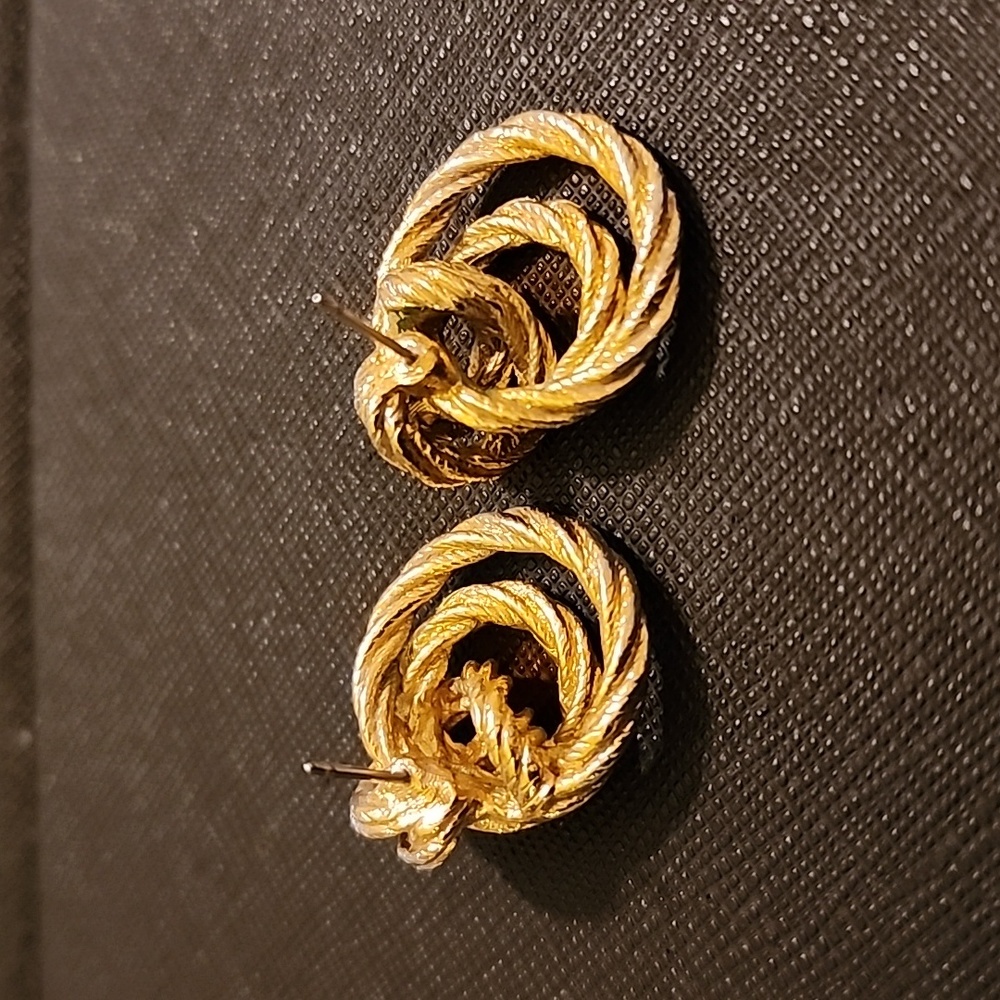 Gold Tone Rope Knot Post Earrings - Picture 5 of 5